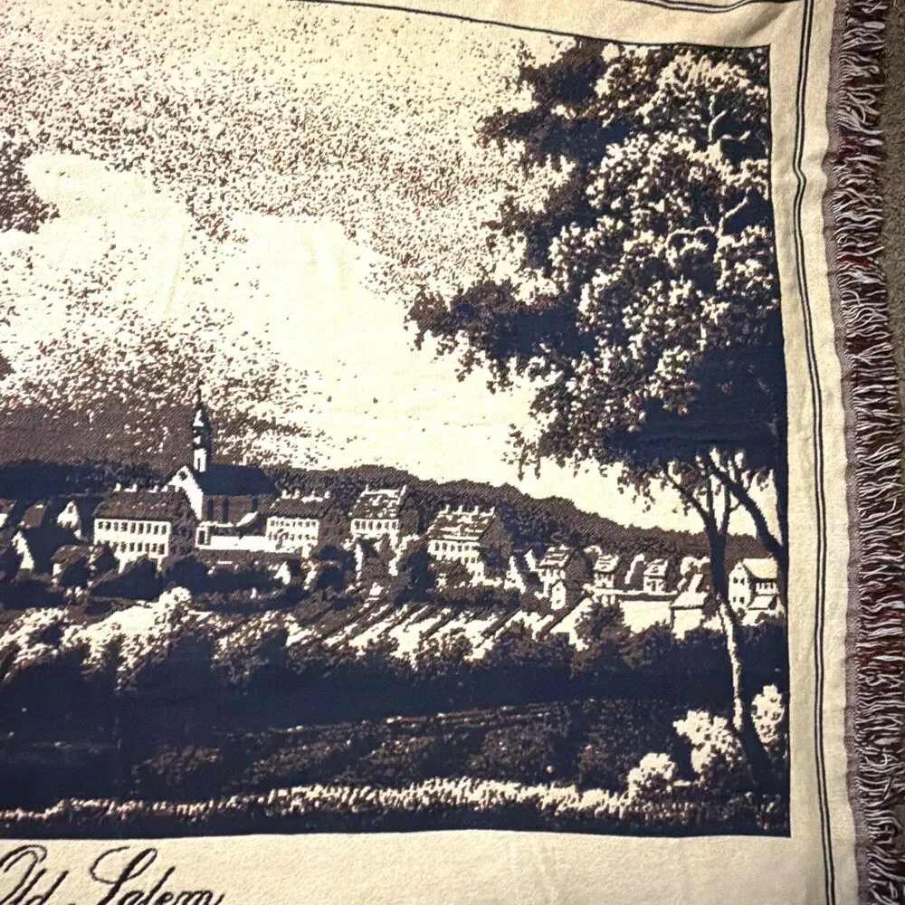 Old Salem Throw Blanket Vintage Bob Timberlake Tapestry Made in USA 100% Cotton
